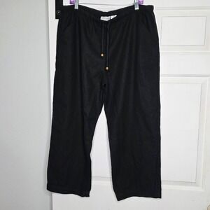 Alfred Dunner Black Linen Blend Coastal Grandma Chic Pull On Pants Women sz 18